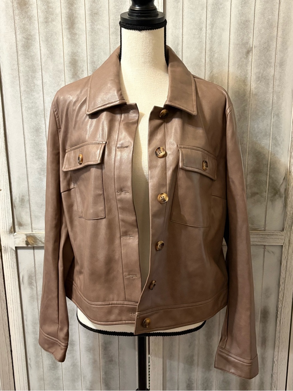 Bagatelle Collection Faux Leather Jacket Taupe Brown